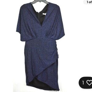 Harlyn Blue V-Neck Asymmetrical Metallic Dolman Sleeve Cocktail Dress size large
